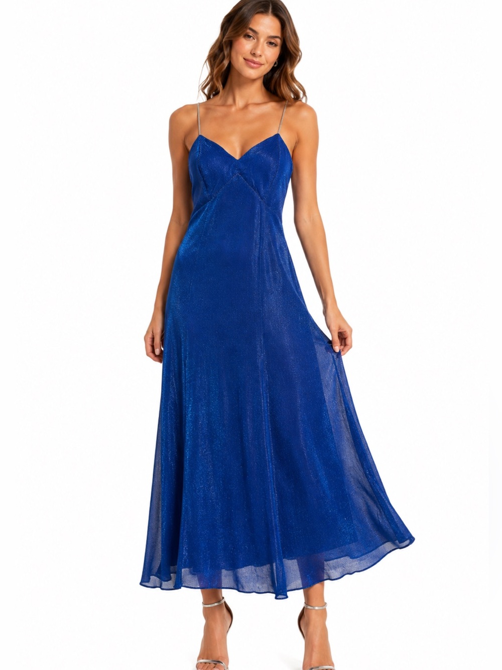 Alfred Angelo Vintage 90s Glitter V Neck Crystal Gown
